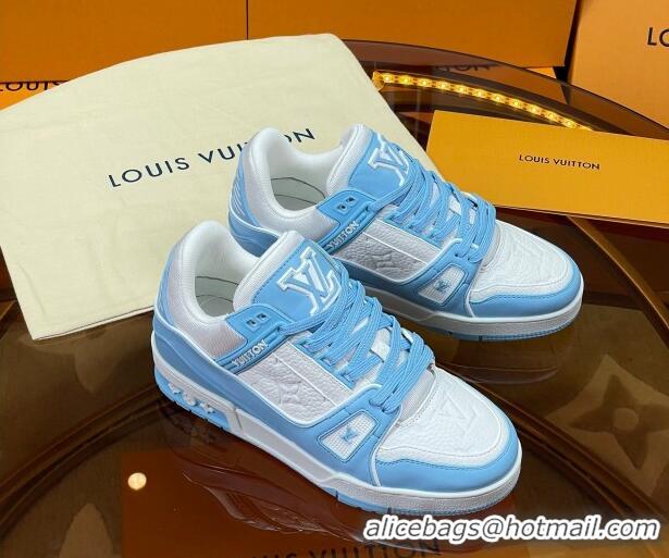 Top Grade Louis Vuitton LV Trainer Sneakers White/Light Blue 052377