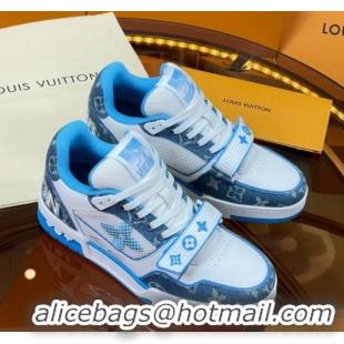 Charming Louis Vuitton LV Trainer Sneakers with Velcro Strap White/Blue 052378