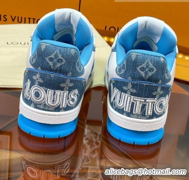 Charming Louis Vuitton LV Trainer Sneakers with Velcro Strap White/Blue 052378