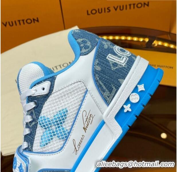 Charming Louis Vuitton LV Trainer Sneakers with Velcro Strap White/Blue 052378