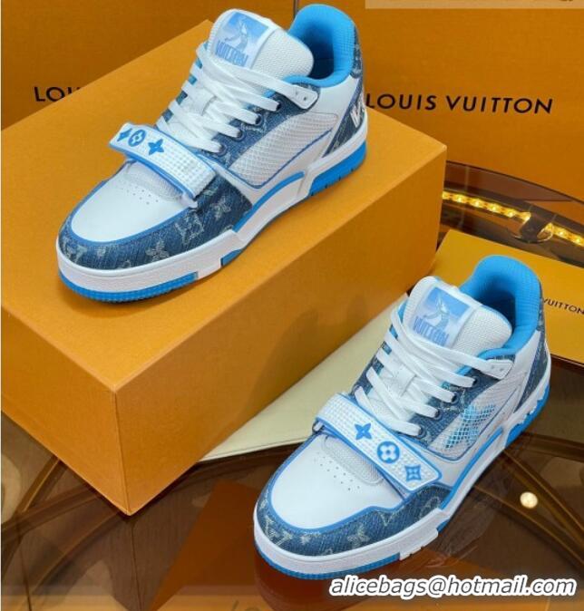 Charming Louis Vuitton LV Trainer Sneakers with Velcro Strap White/Blue 052378