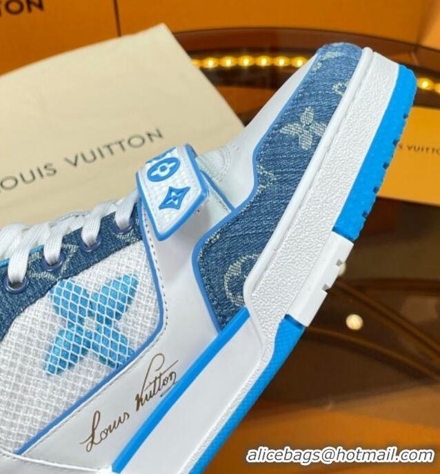 Charming Louis Vuitton LV Trainer Sneakers with Velcro Strap White/Blue 052378