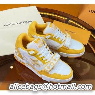 Durable Louis Vuitton LV Trainer Sneakers with Velcro Strap White/Yellow 052380