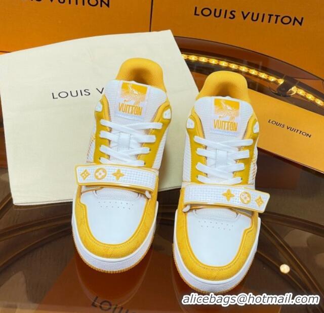 Durable Louis Vuitton LV Trainer Sneakers with Velcro Strap White/Yellow 052380