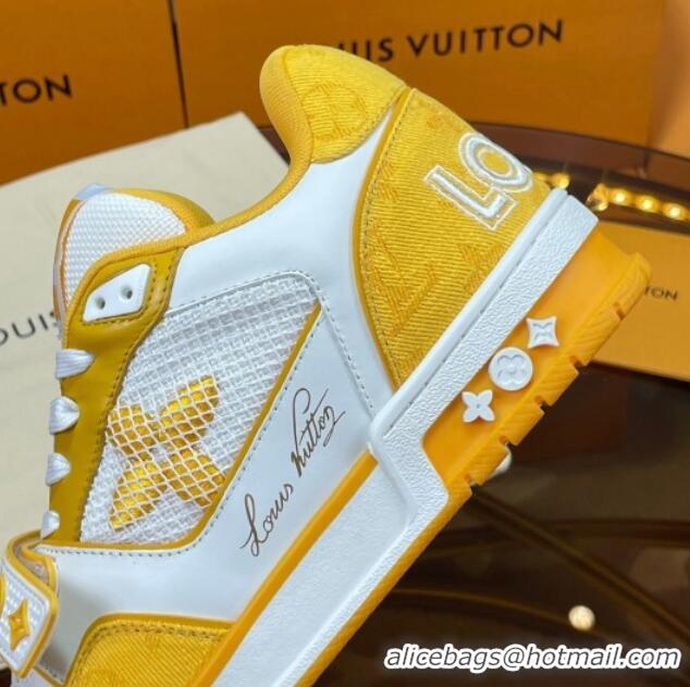 Durable Louis Vuitton LV Trainer Sneakers with Velcro Strap White/Yellow 052380