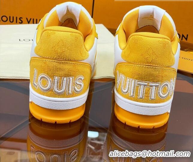 Durable Louis Vuitton LV Trainer Sneakers with Velcro Strap White/Yellow 052380