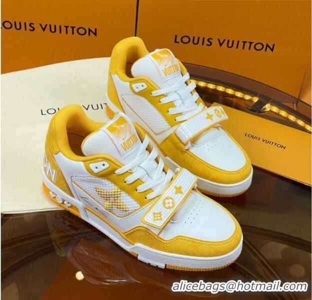 Durable Louis Vuitton LV Trainer Sneakers with Velcro Strap White/Yellow 052380