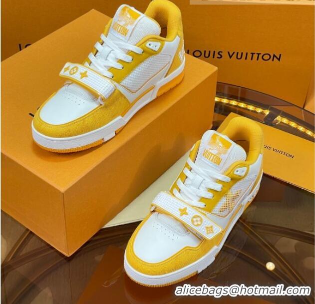 Durable Louis Vuitton LV Trainer Sneakers with Velcro Strap White/Yellow 052380