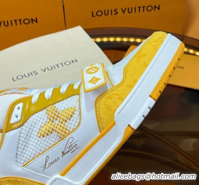 Durable Louis Vuitton LV Trainer Sneakers with Velcro Strap White/Yellow 052380