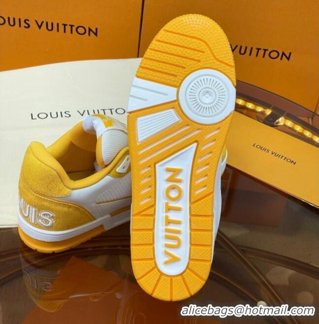 Durable Louis Vuitton LV Trainer Sneakers with Velcro Strap White/Yellow 052380