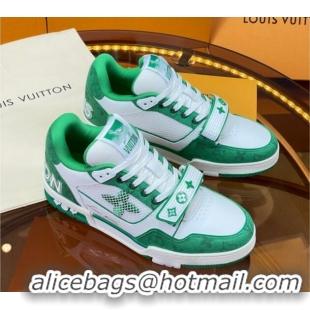 Low Price Louis Vuitton LV Trainer Sneakers with Velcro Strap White/Green 052381