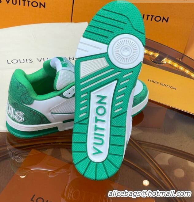 Low Price Louis Vuitton LV Trainer Sneakers with Velcro Strap White/Green 052381