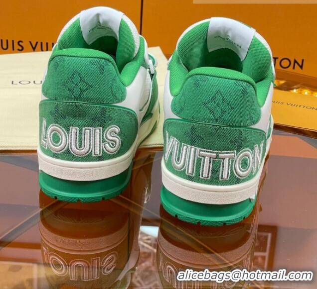 Low Price Louis Vuitton LV Trainer Sneakers with Velcro Strap White/Green 052381