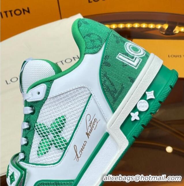 Low Price Louis Vuitton LV Trainer Sneakers with Velcro Strap White/Green 052381