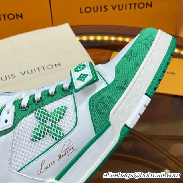 Low Price Louis Vuitton LV Trainer Sneakers with Velcro Strap White/Green 052381