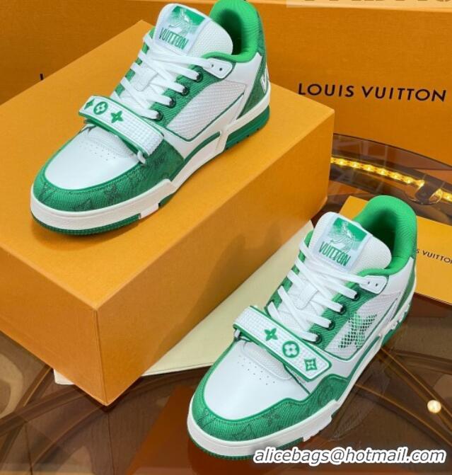 Low Price Louis Vuitton LV Trainer Sneakers with Velcro Strap White/Green 052381