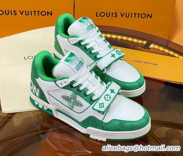 Low Price Louis Vuitton LV Trainer Sneakers with Velcro Strap White/Green 052381