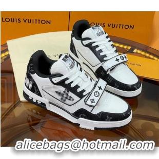 Good Quality Louis Vuitton LV Trainer Sneakers with Velcro Strap White/Black 052382