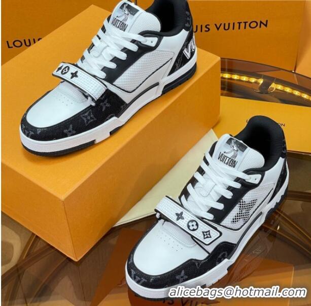 Good Quality Louis Vuitton LV Trainer Sneakers with Velcro Strap White/Black 052382