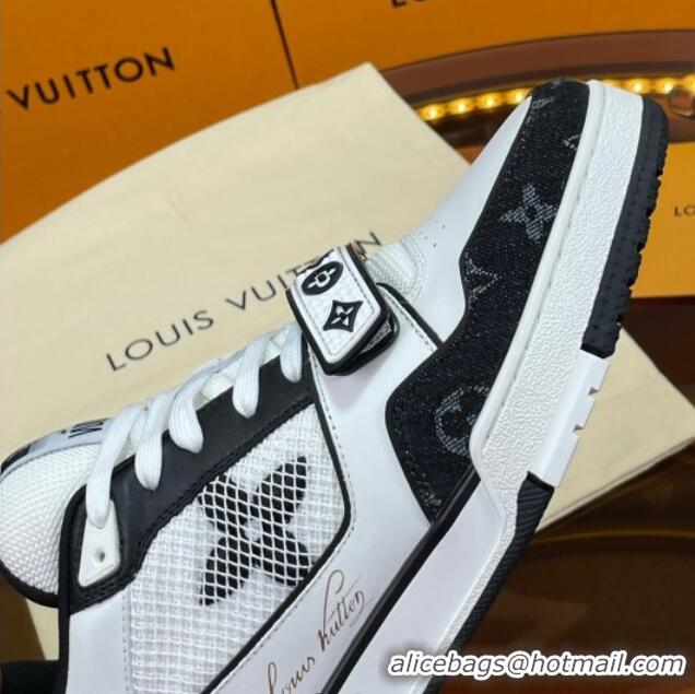 Good Quality Louis Vuitton LV Trainer Sneakers with Velcro Strap White/Black 052382