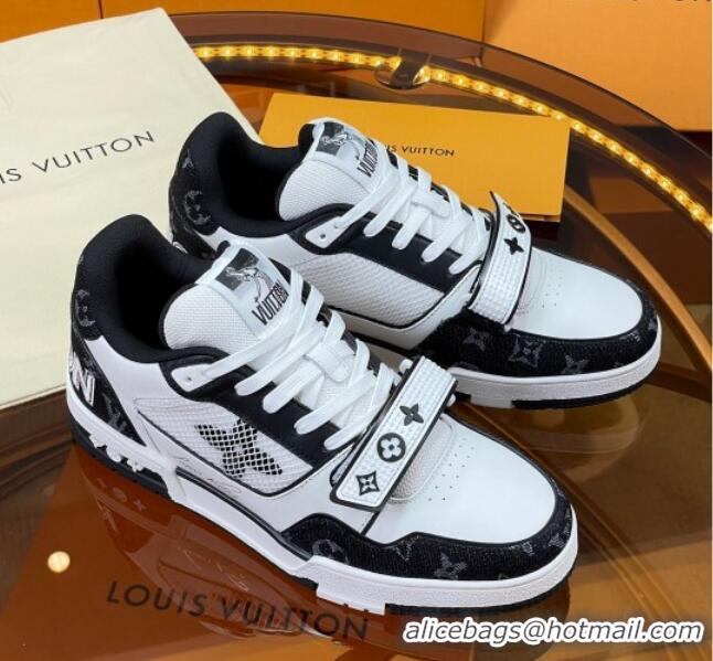 Good Quality Louis Vuitton LV Trainer Sneakers with Velcro Strap White/Black 052382