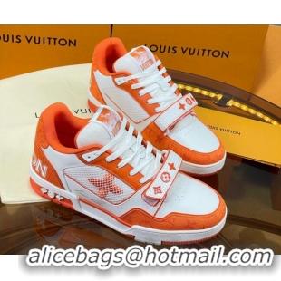 Best Grade Louis Vuitton LV Trainer Sneakers with Velcro Strap White/Orange 052383