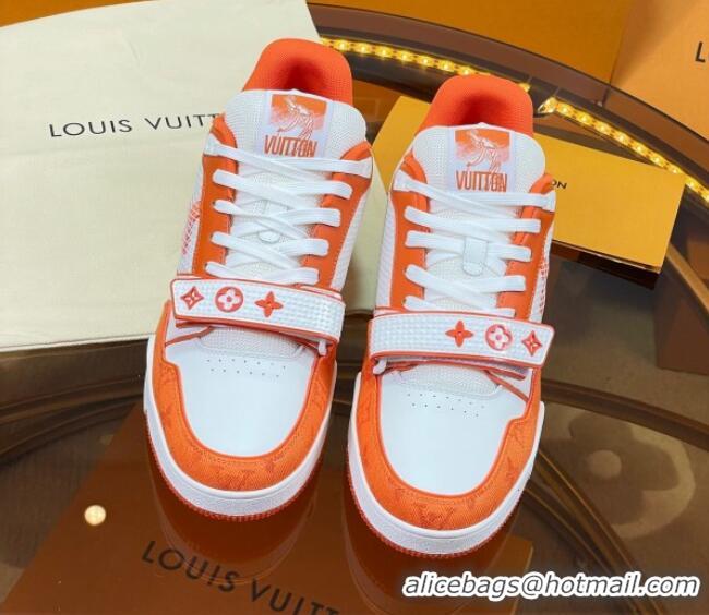 Best Grade Louis Vuitton LV Trainer Sneakers with Velcro Strap White/Orange 052383