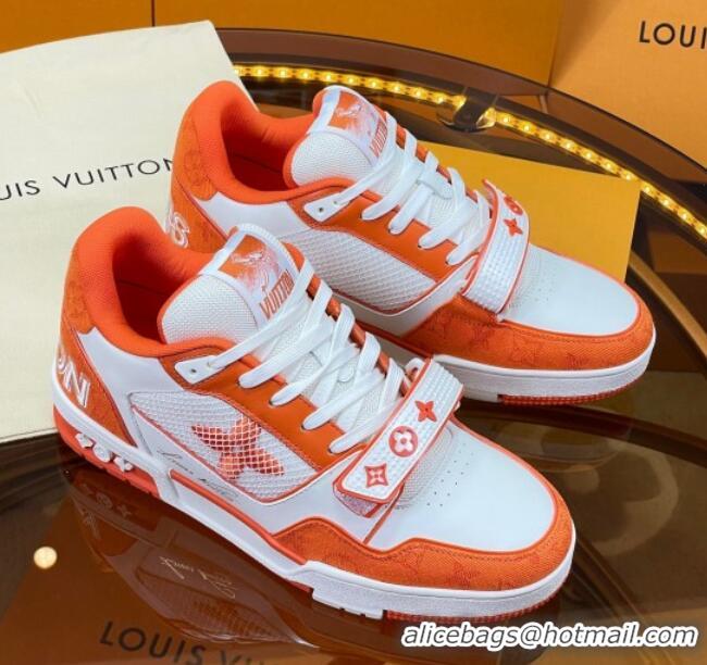 Best Grade Louis Vuitton LV Trainer Sneakers with Velcro Strap White/Orange 052383