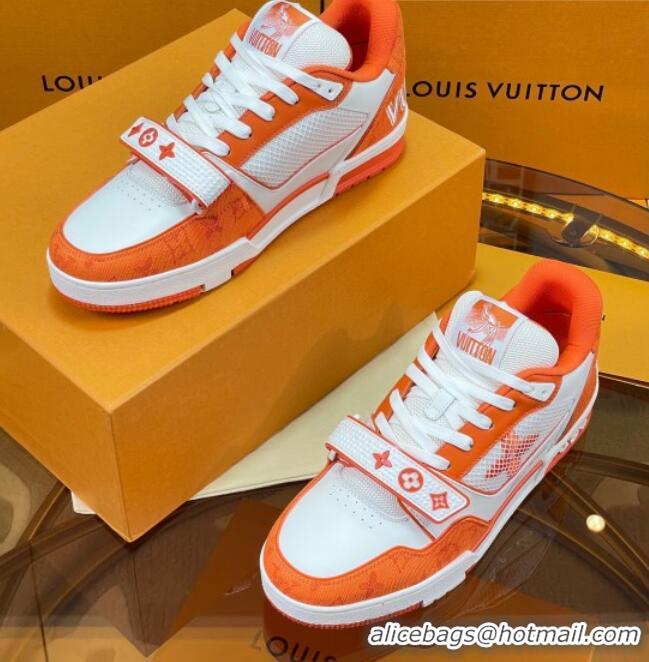 Best Grade Louis Vuitton LV Trainer Sneakers with Velcro Strap White/Orange 052383