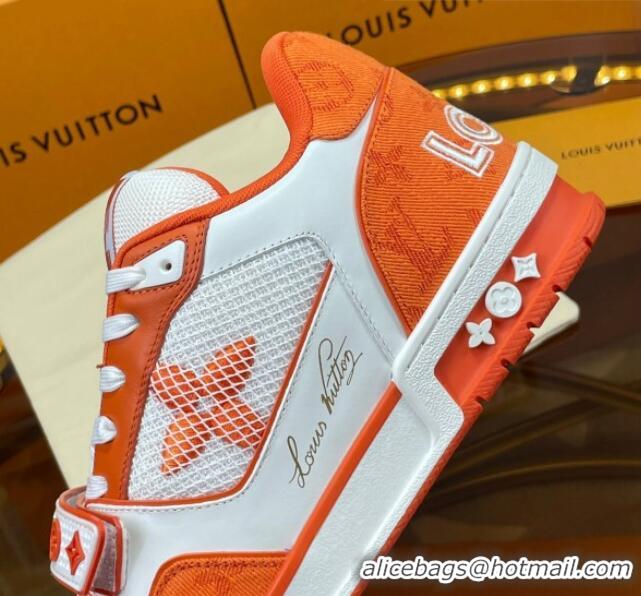 Best Grade Louis Vuitton LV Trainer Sneakers with Velcro Strap White/Orange 052383