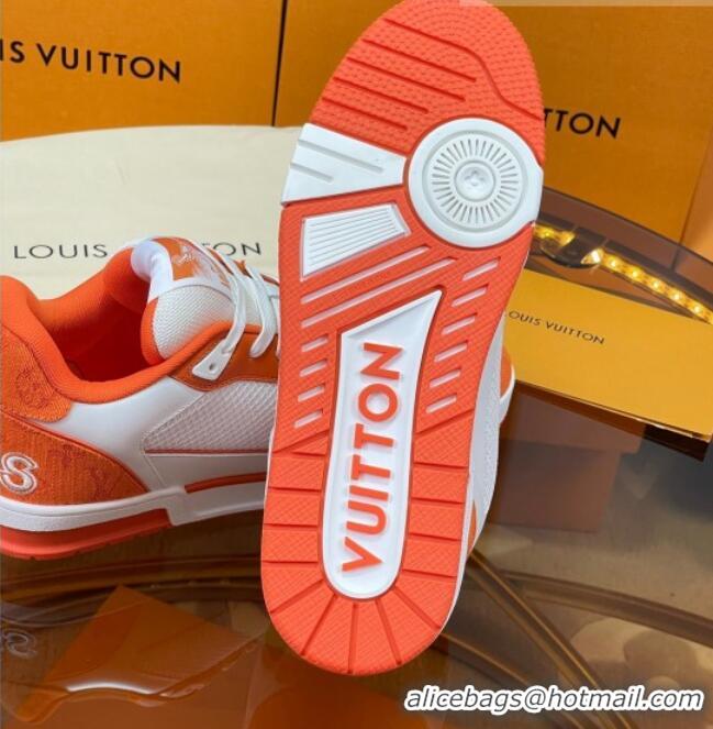 Best Grade Louis Vuitton LV Trainer Sneakers with Velcro Strap White/Orange 052383