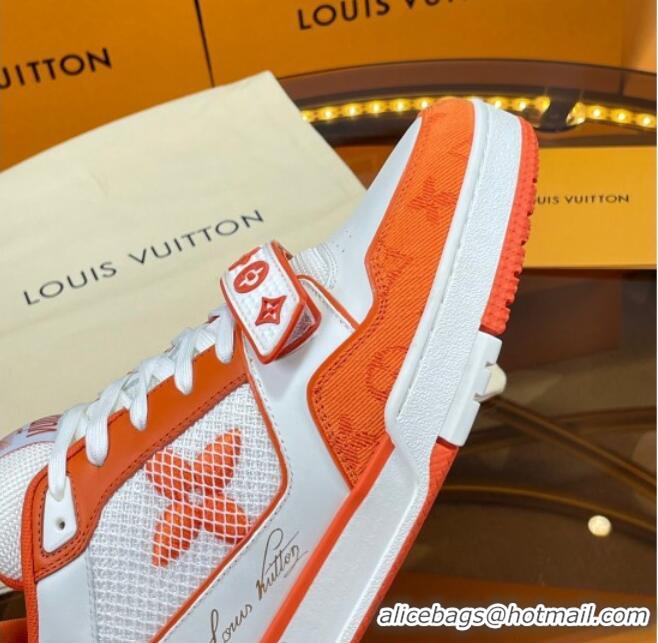 Best Grade Louis Vuitton LV Trainer Sneakers with Velcro Strap White/Orange 052383