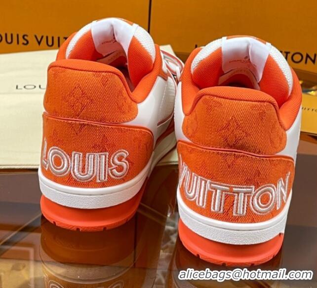 Best Grade Louis Vuitton LV Trainer Sneakers with Velcro Strap White/Orange 052383