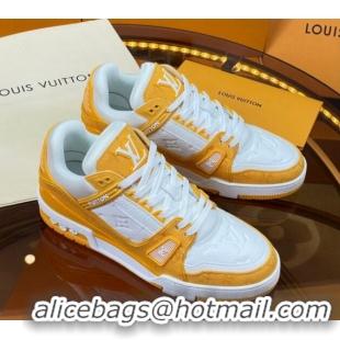 Low Cost Louis Vuitton LV Trainer Sneakers White/Yellow Denim 052386