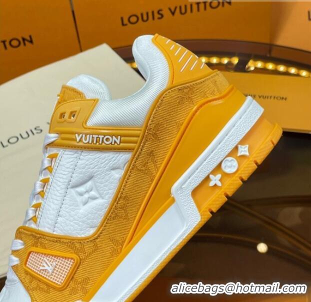 Low Cost Louis Vuitton LV Trainer Sneakers White/Yellow Denim 052386