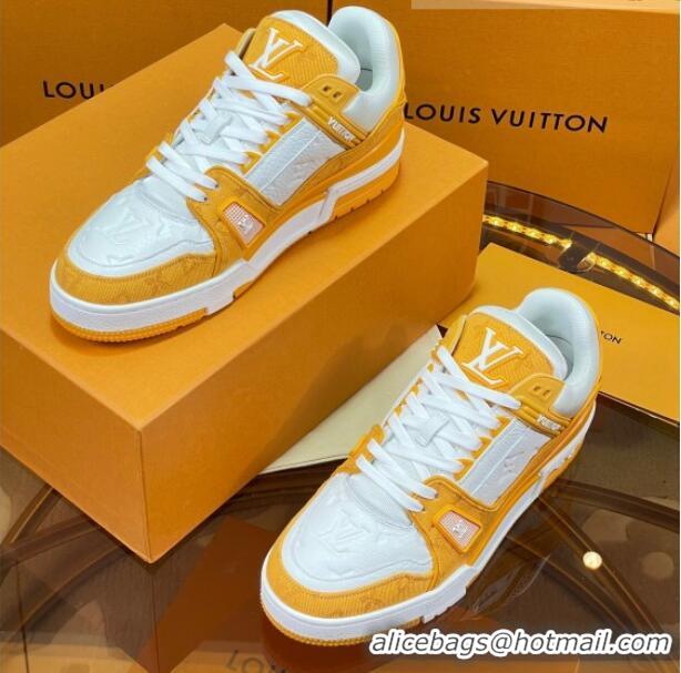 Low Cost Louis Vuitton LV Trainer Sneakers White/Yellow Denim 052386