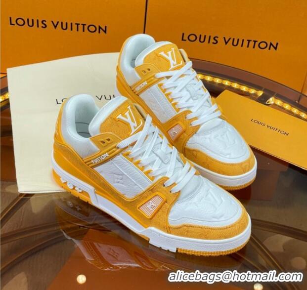 Low Cost Louis Vuitton LV Trainer Sneakers White/Yellow Denim 052386