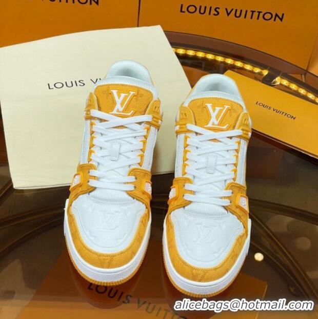 Low Cost Louis Vuitton LV Trainer Sneakers White/Yellow Denim 052386