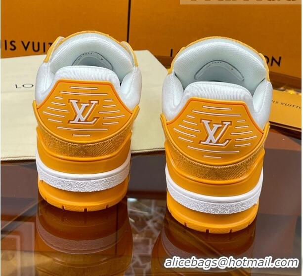 Low Cost Louis Vuitton LV Trainer Sneakers White/Yellow Denim 052386