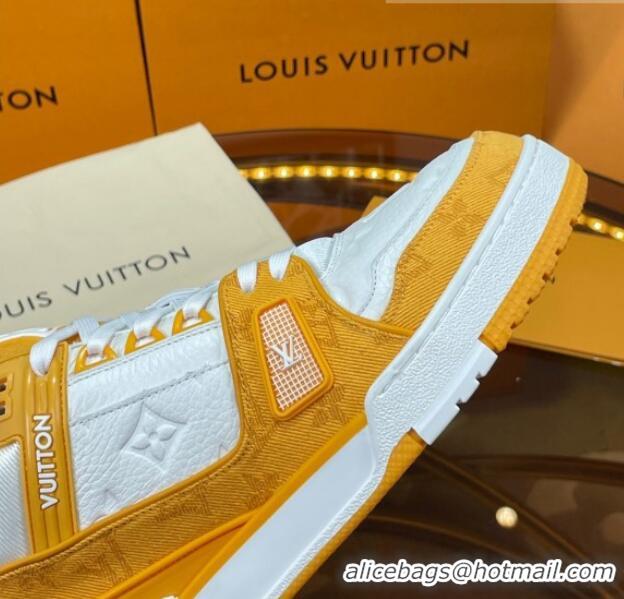 Low Cost Louis Vuitton LV Trainer Sneakers White/Yellow Denim 052386