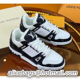 Stylish Louis Vuitton LV Trainer Sneakers White/Black Denim 052387