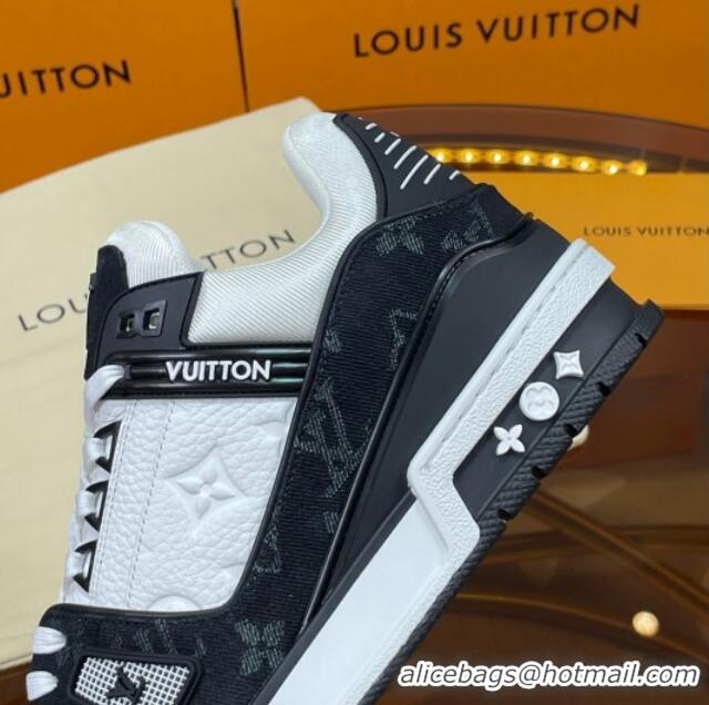 Stylish Louis Vuitton LV Trainer Sneakers White/Black Denim 052387