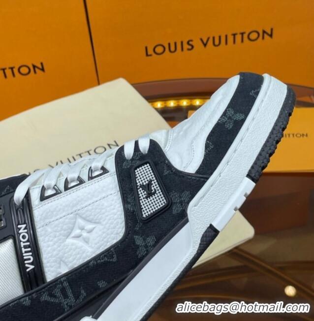 Stylish Louis Vuitton LV Trainer Sneakers White/Black Denim 052387