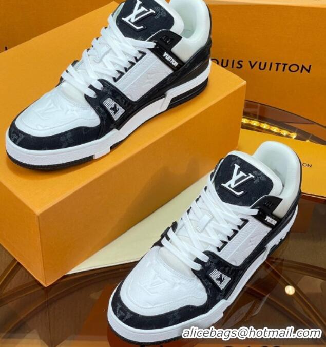 Stylish Louis Vuitton LV Trainer Sneakers White/Black Denim 052387