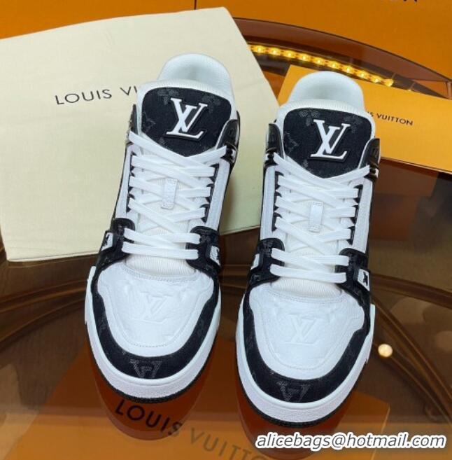 Stylish Louis Vuitton LV Trainer Sneakers White/Black Denim 052387