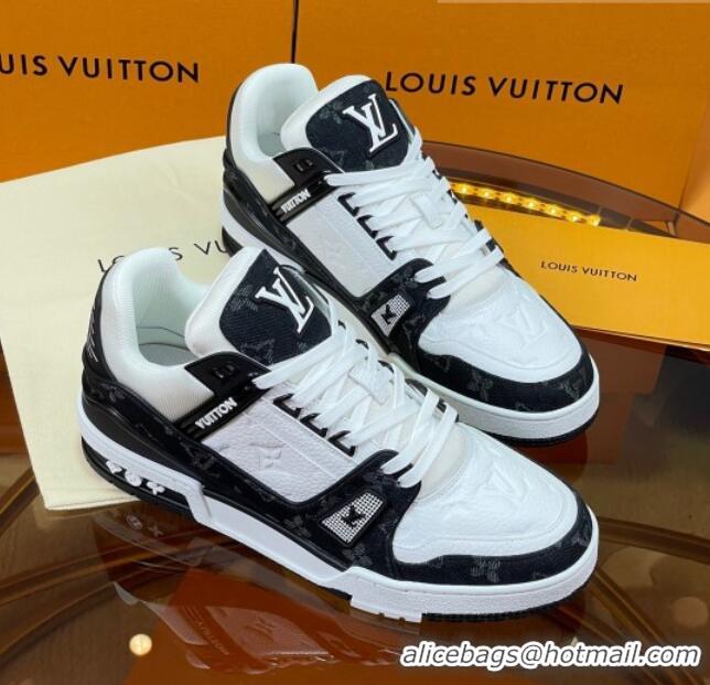 Stylish Louis Vuitton LV Trainer Sneakers White/Black Denim 052387