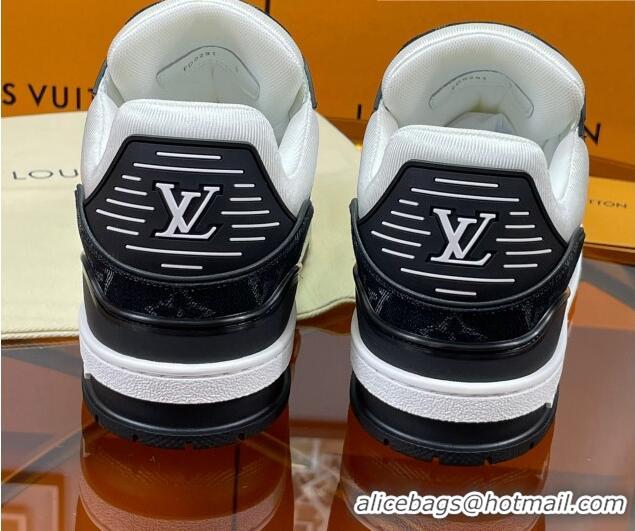 Stylish Louis Vuitton LV Trainer Sneakers White/Black Denim 052387