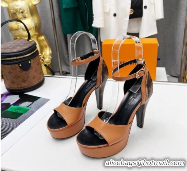 Trendy Design Louis Vuitton Afterglow Platform Sandals with Zip 11.5cm Tan Brown 0525103