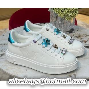 Grade Louis Vuitton Time Out Sneakers with Metallic Leather Back White/Blue 061701