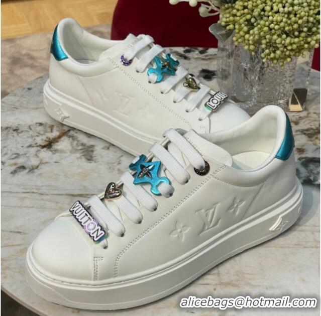 Grade Louis Vuitton Time Out Sneakers with Metallic Leather Back White/Blue 061701